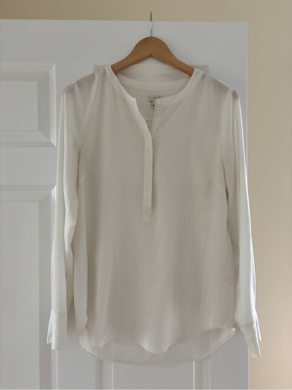 J. Crew Ivory Long-Sleeve Henley Blouse